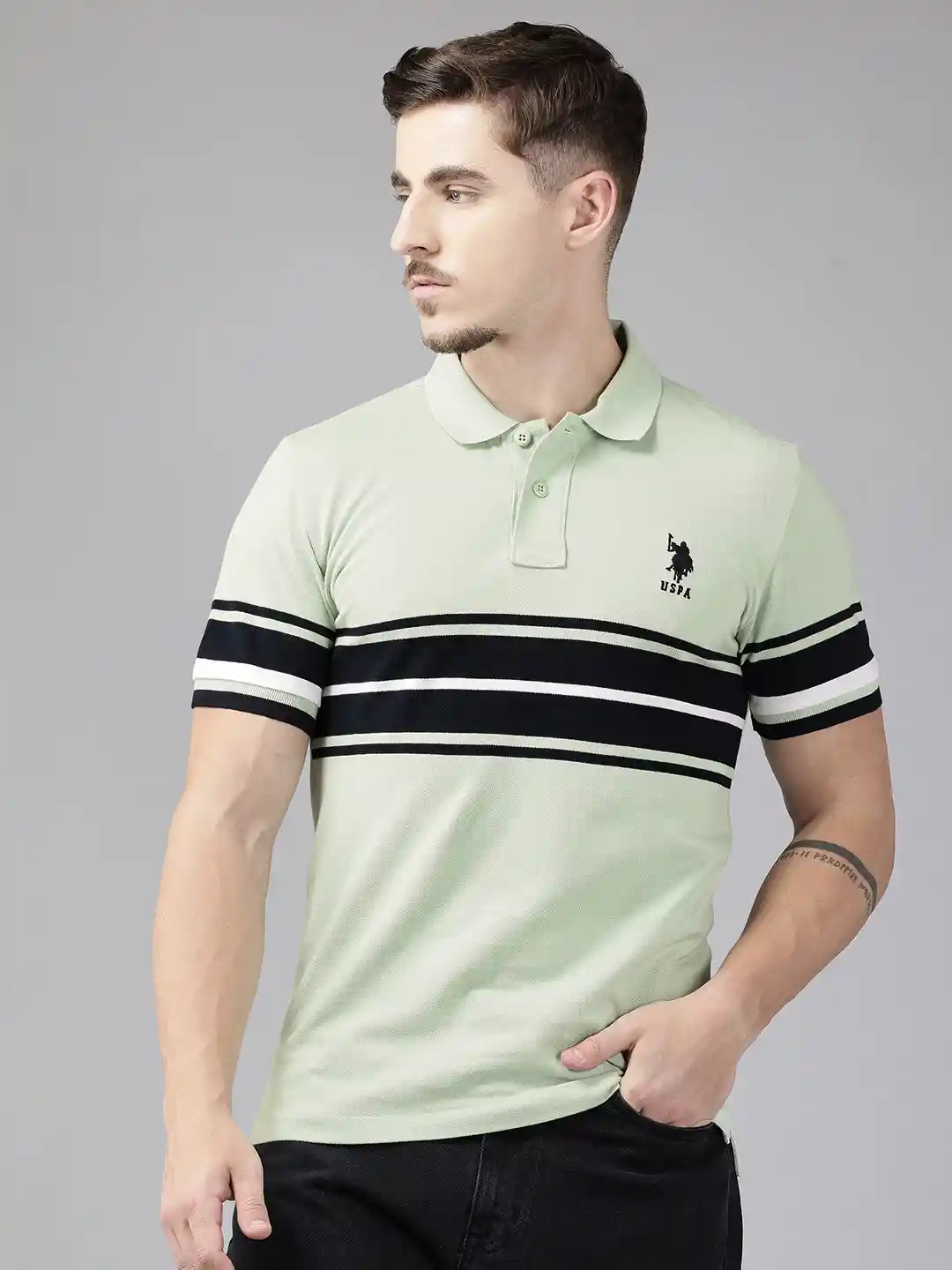 Buy Polo Striped Polo Collar Pure Cotton T-shirt