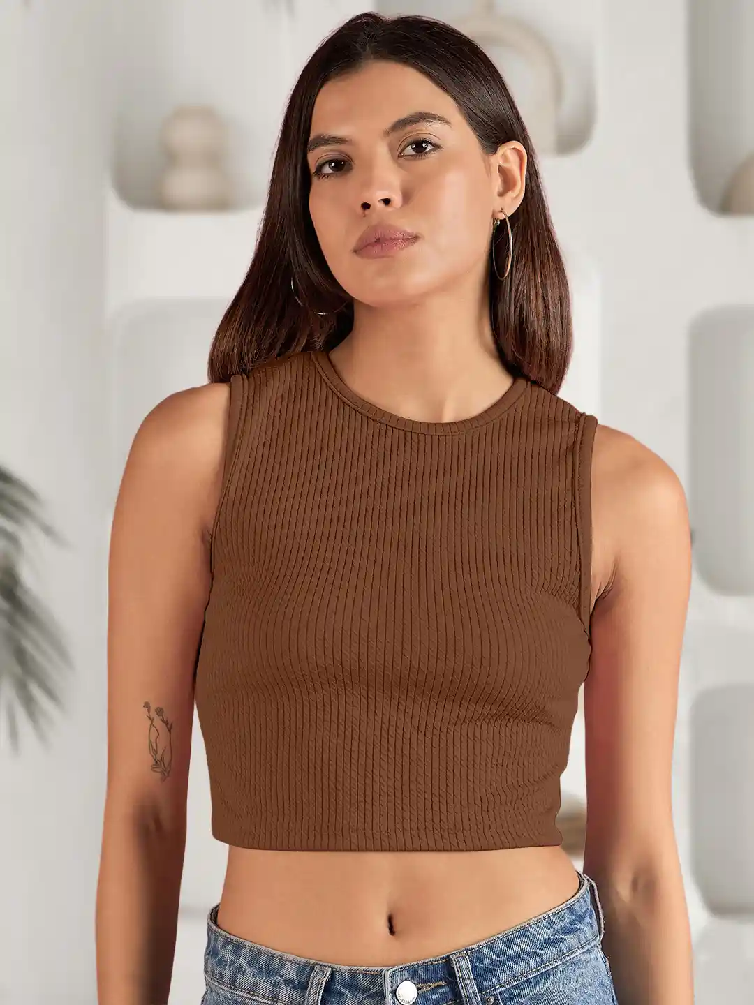 Buy DressBerry Women Round Neck Tank Crop Top Tops for Women