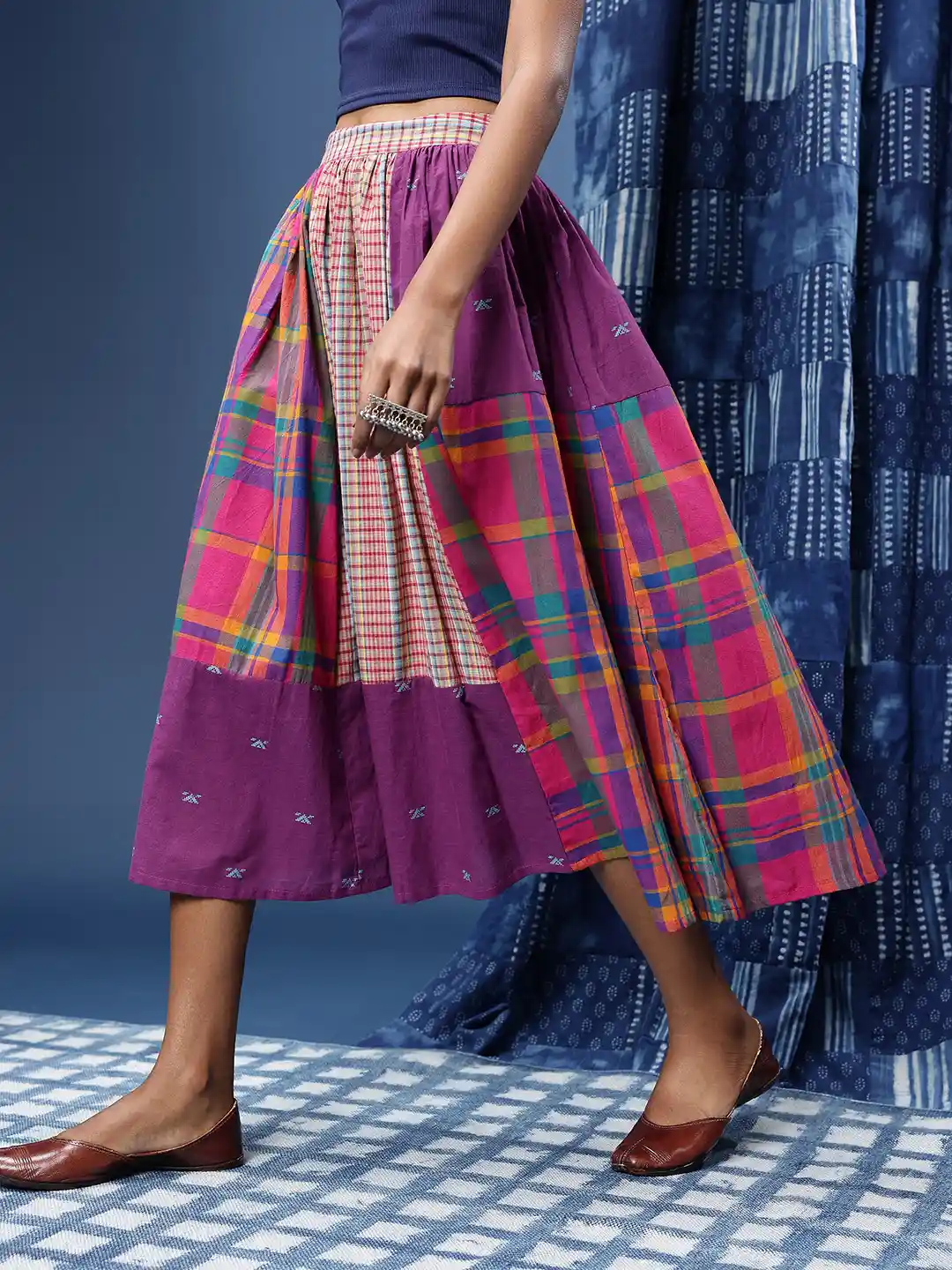 Buy Taavi Women Pure Cotton Checked Woven Legacy Flared A-Line