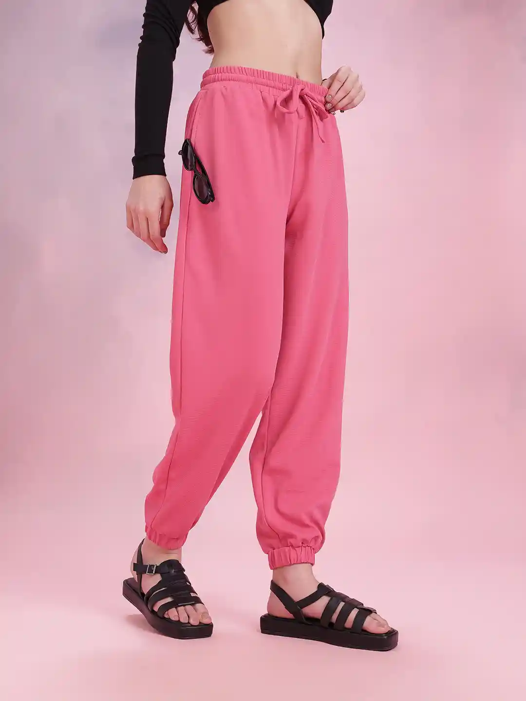 Buy DressBerry Women Mid Rise Regular Fit Textured Joggers