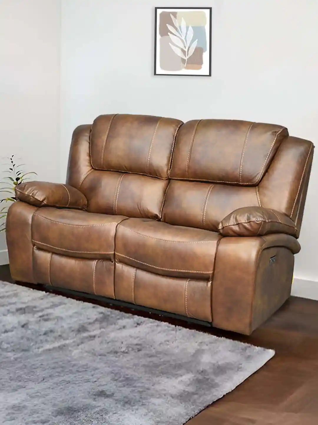 Buy Royaloak Naples Italian Tan Leather Powered Seater Recliner