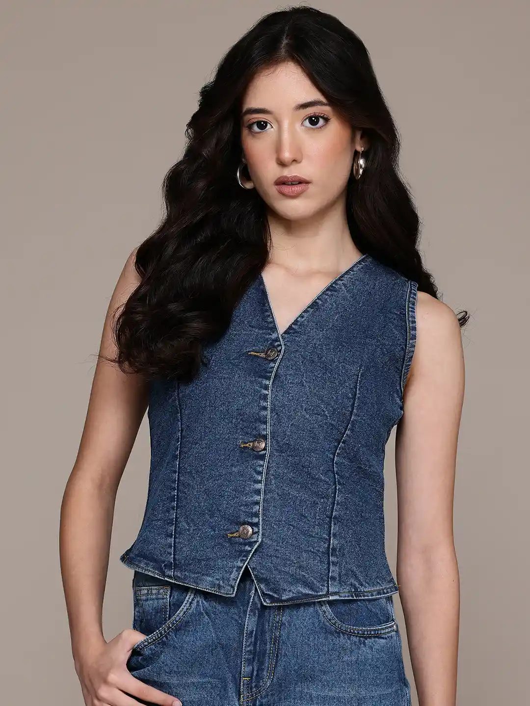Buy Nifty V-Neck Denim Waistcoat Waistcoat for Women 32616843