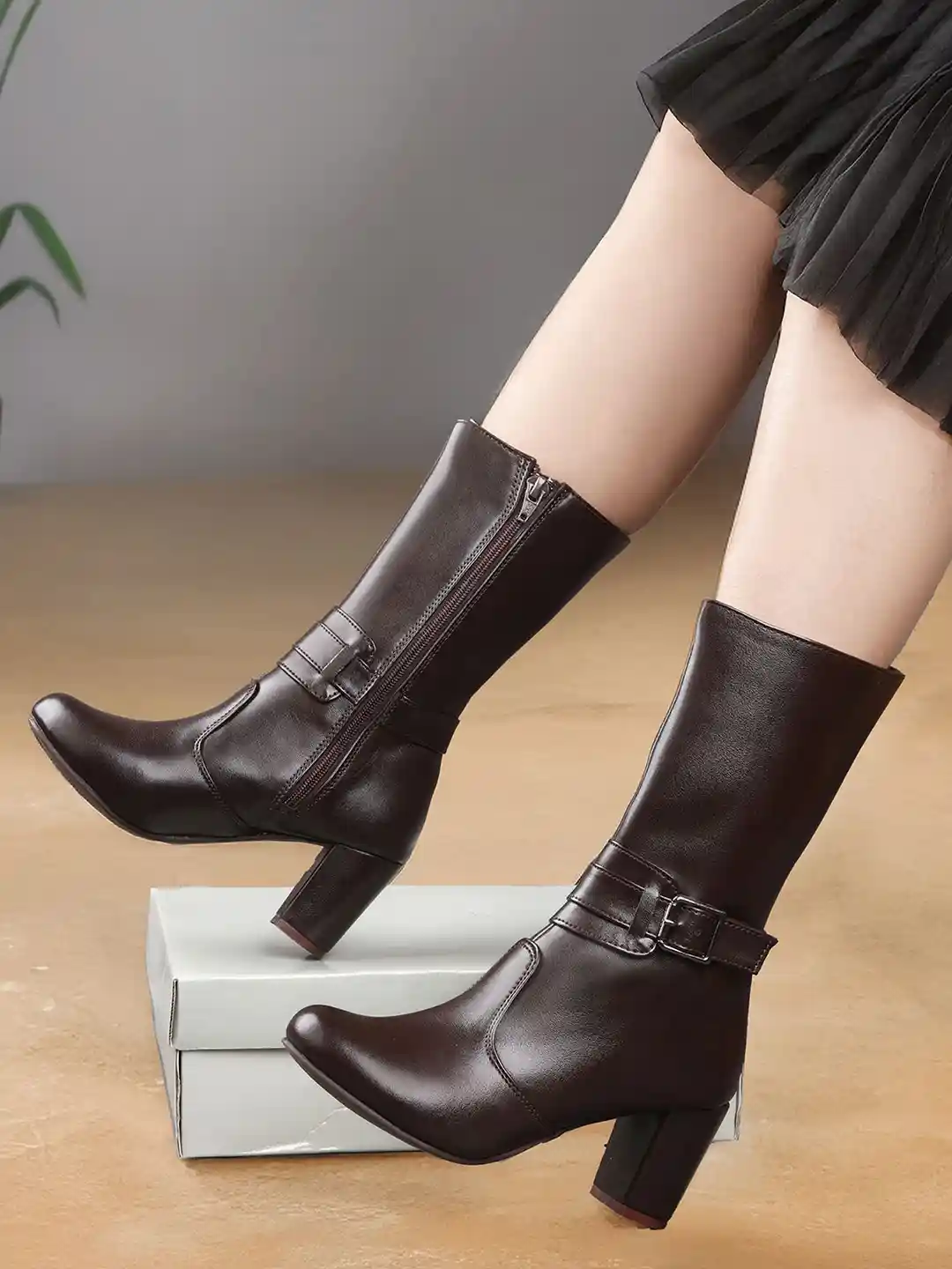 Buy Bxxy Women High-Ankle Zipper Boots with Buckle Closure Boots