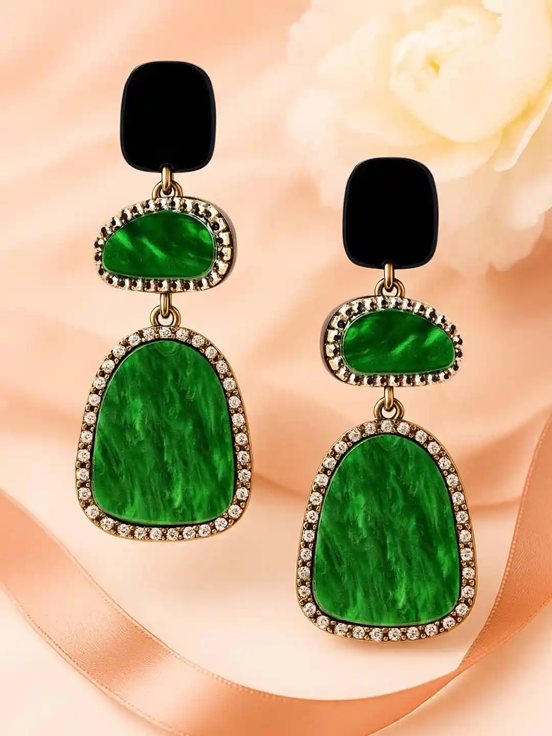 Buy Rubans Emerald Green Crystal Marble Stone Black Studded Long