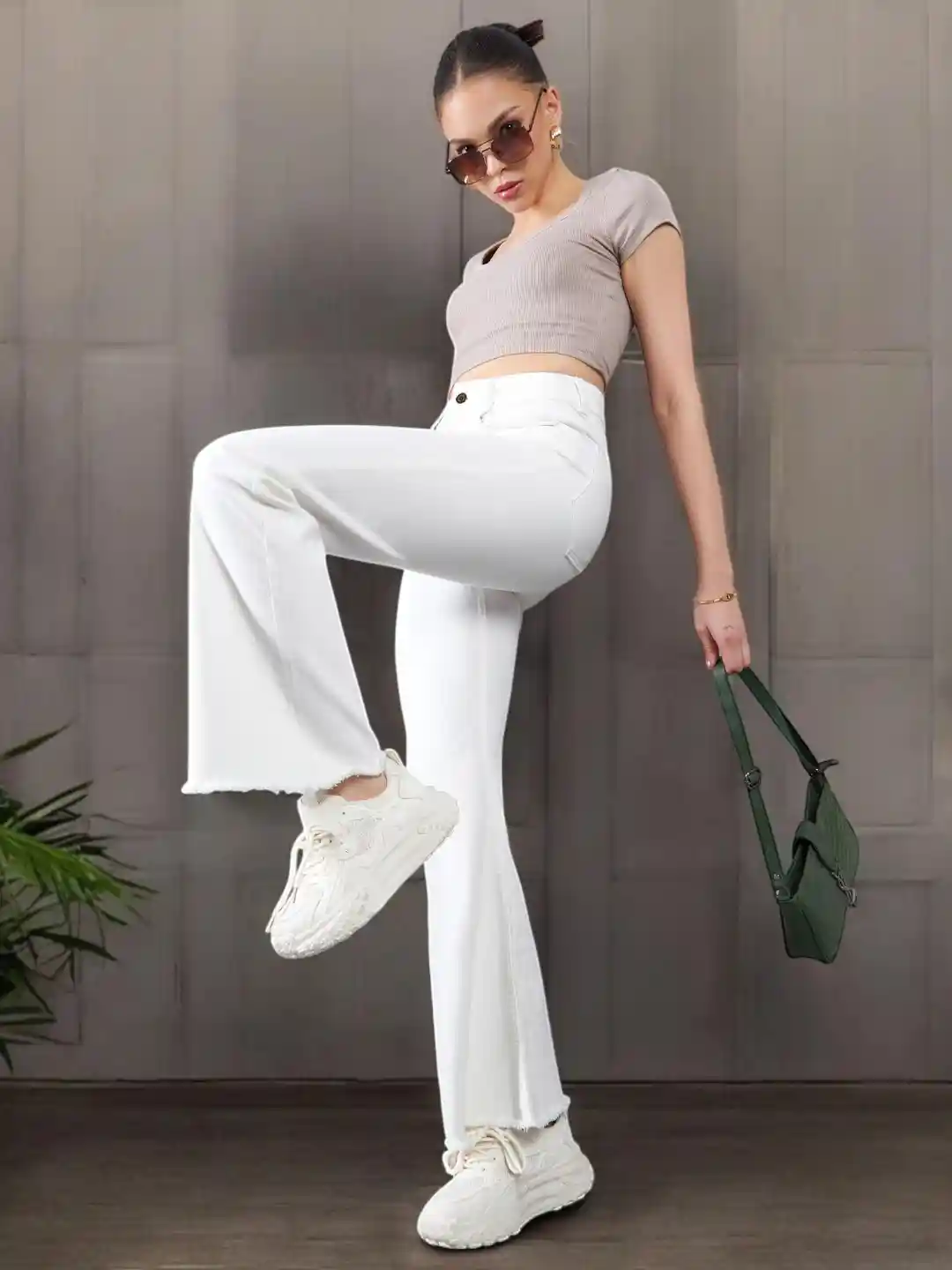 Buy DOLCE CRUDO Women Bootcut High-Rise No Fade Stretchable Jeans