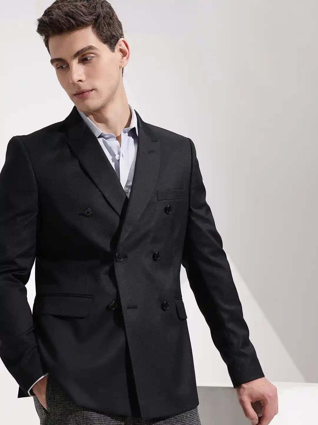 Buy INVICTUS Self-Design Double-Breasted Slim Fit Smart Casual