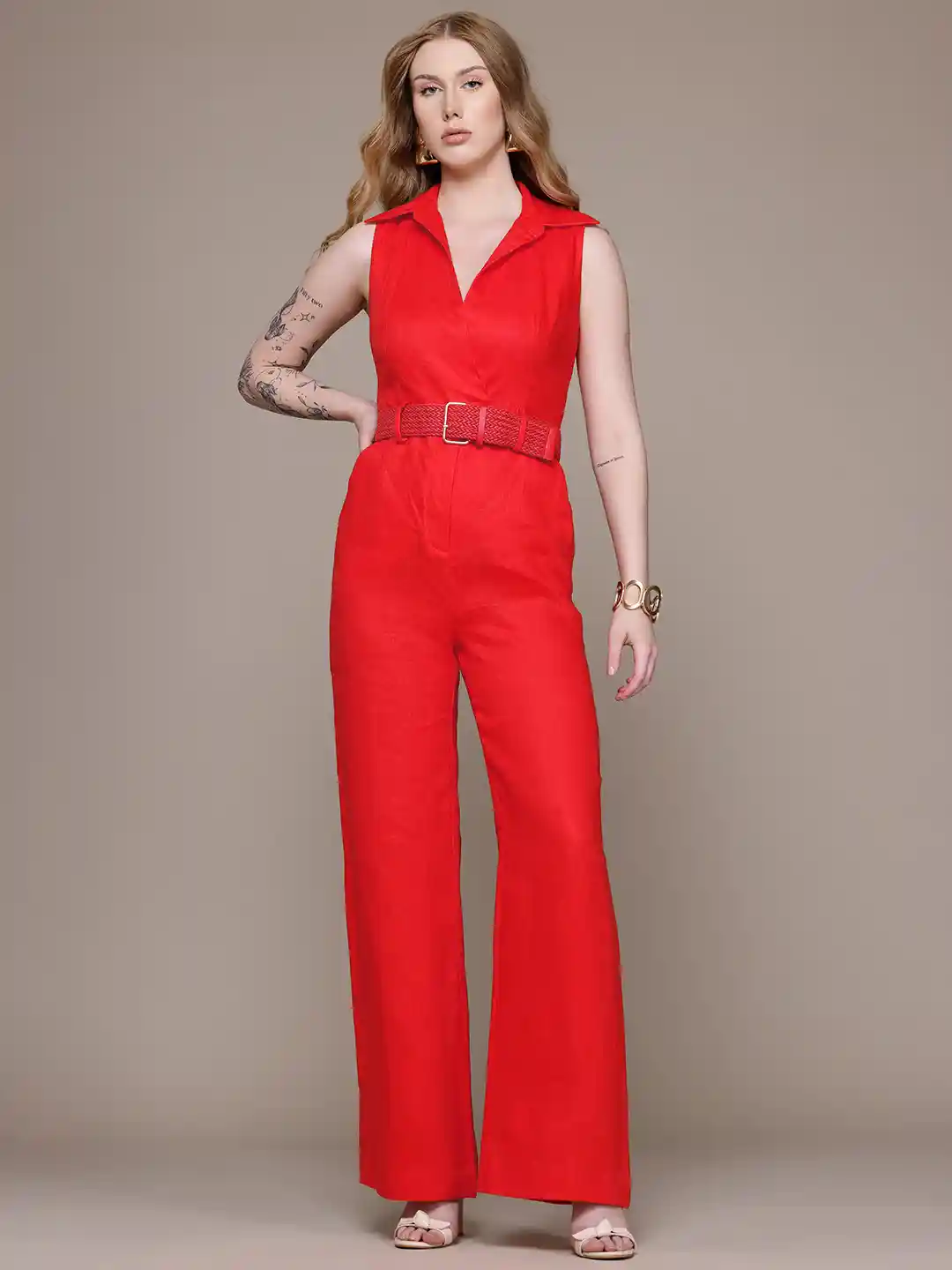 Buy MANGO Pure Linen Basic Jumpsuit With Belt Jumpsuit for Women