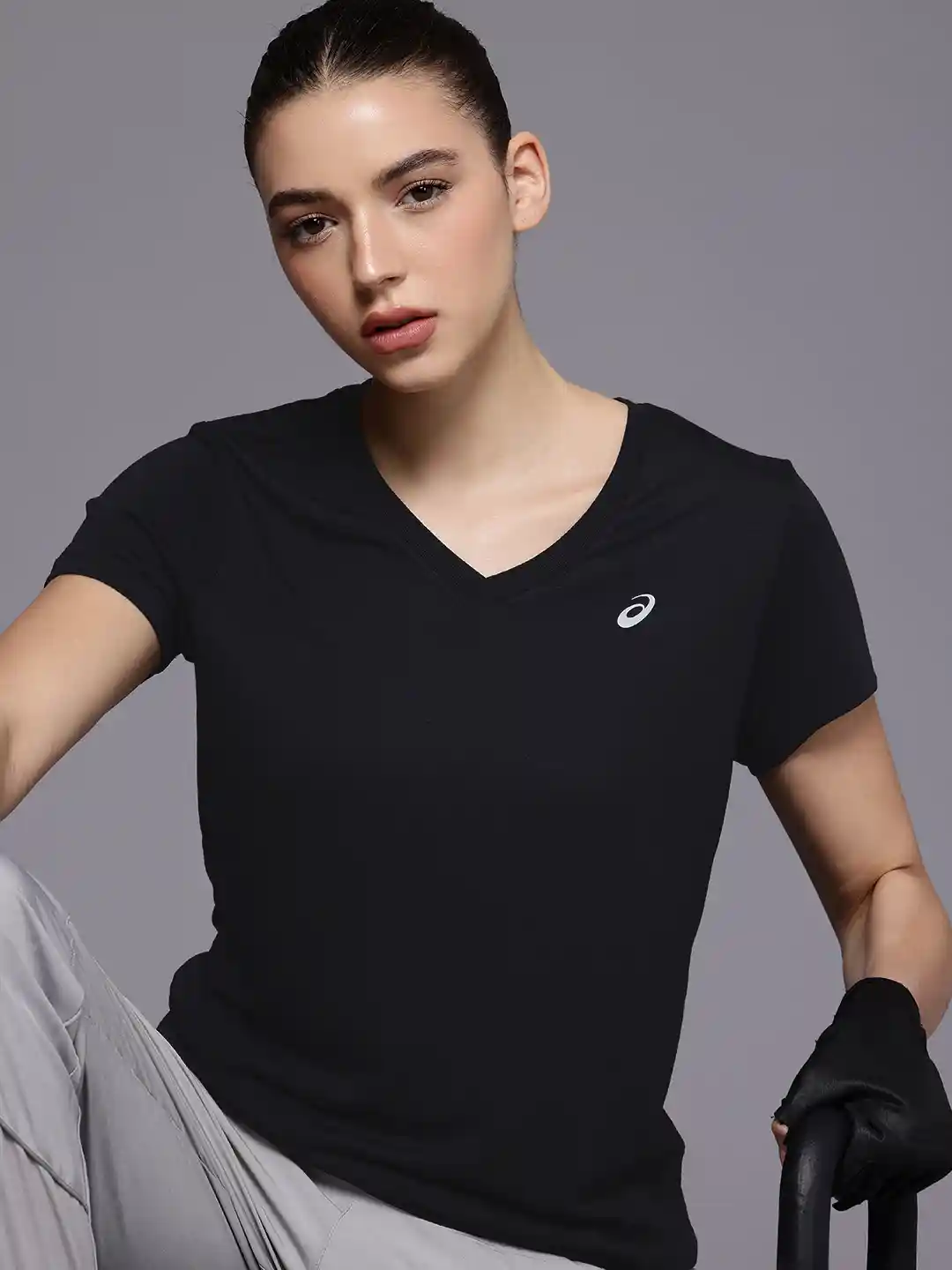 ASICS V-Neck Quick Dry Moisture Wicking Training or Gym Sports T-shirt