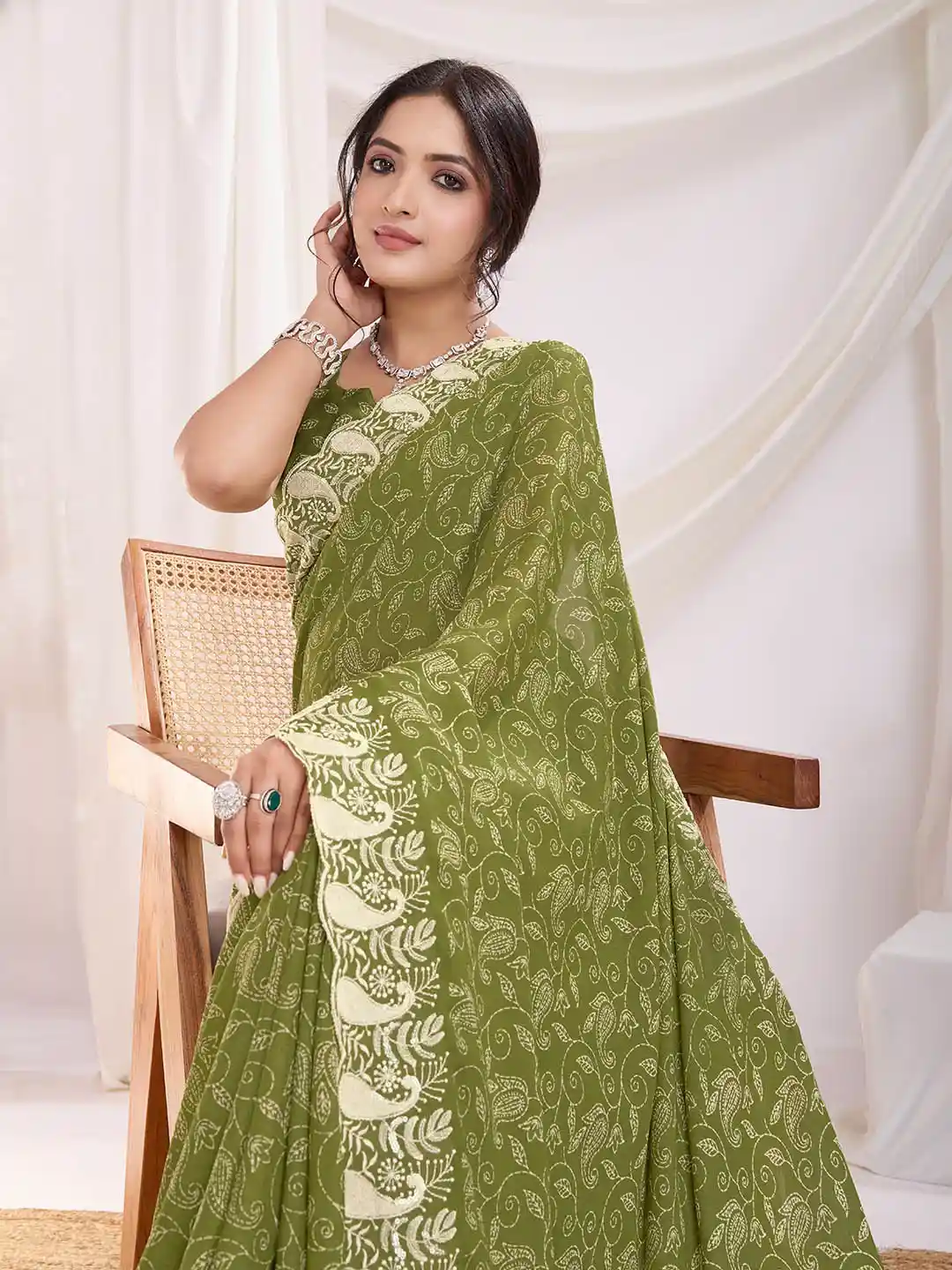 Ishin Paisley Embroidered Poly Georgette Saree