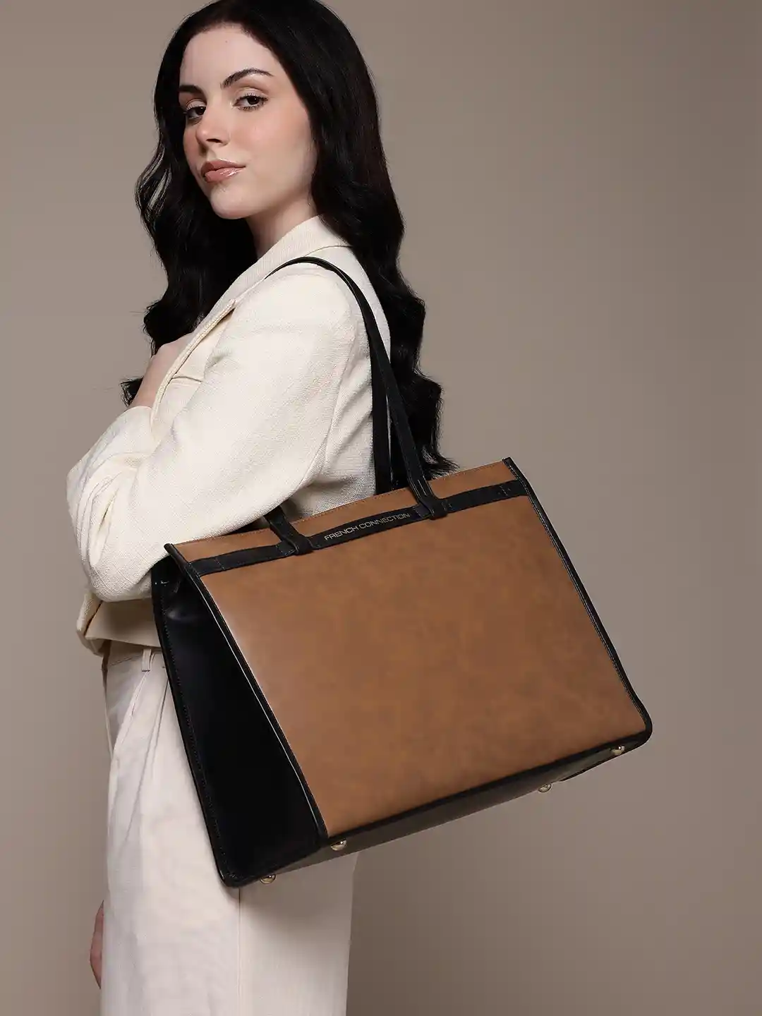 Buy French Connection Colourblocked PU Shopper Office Tote Bag