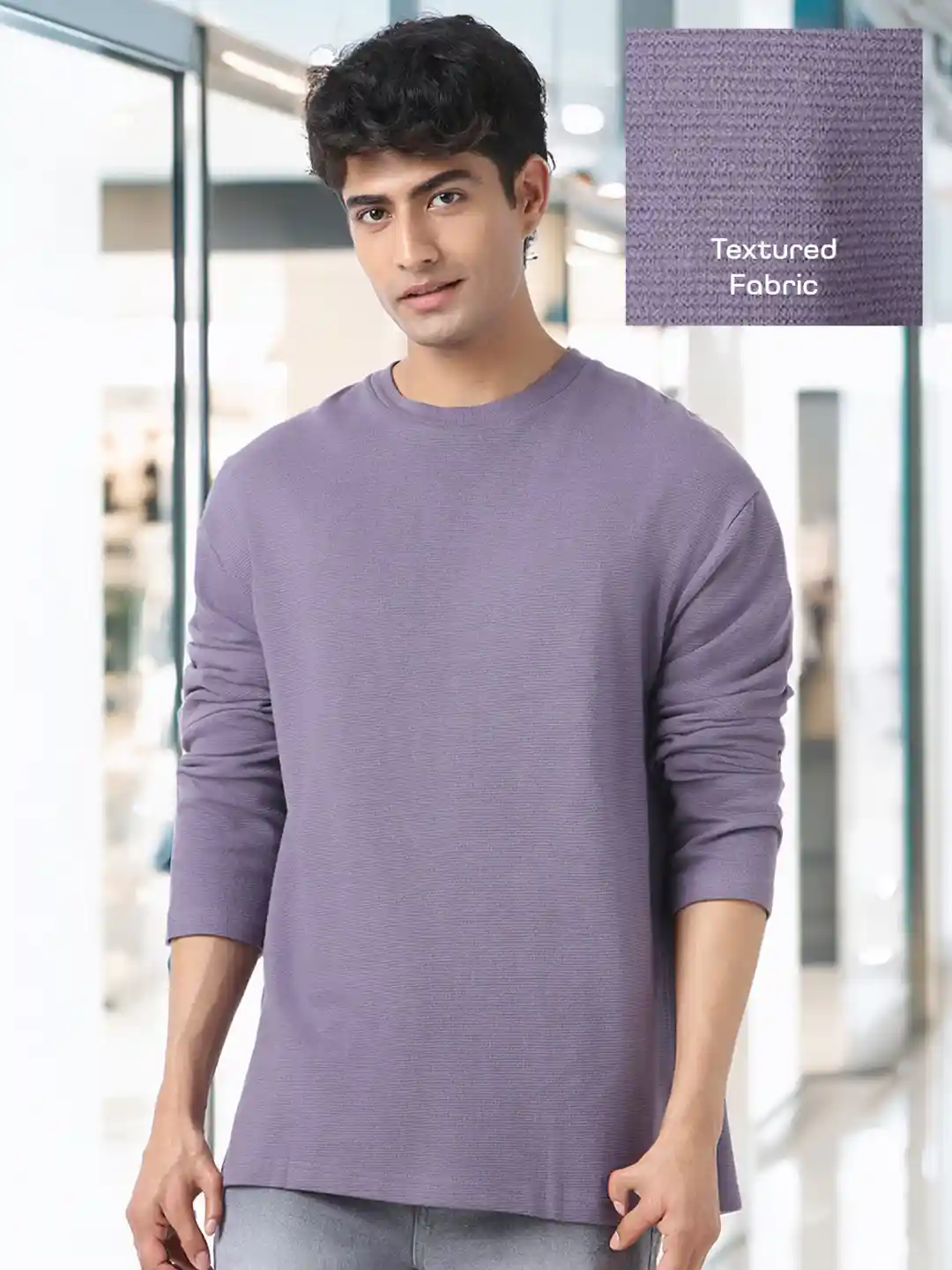 Buy Urbano Fashion Men Textured Round Neck Oversized Full Sleeve