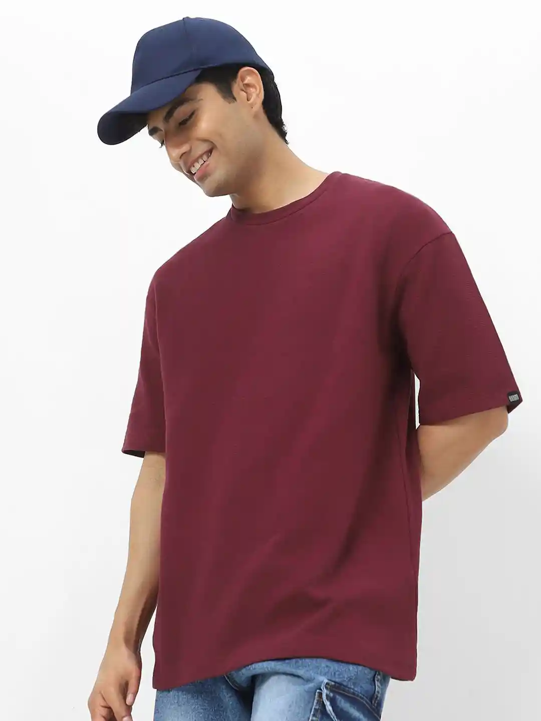 Urbano Fashion Men Textured Round Neck Oversized Half Sleeve Cotton T-Shirt