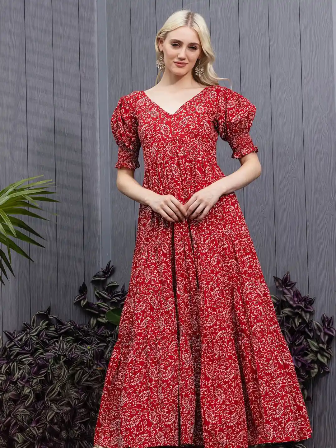 Buy House of Abeena Floral Print Puff Sleeve Fit Flare Maxi