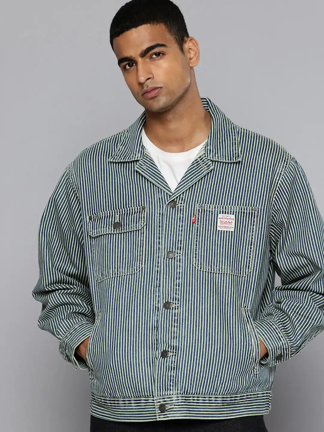 Buy Levis Pure Cotton Striped Denim Jacket - Jackets for Men