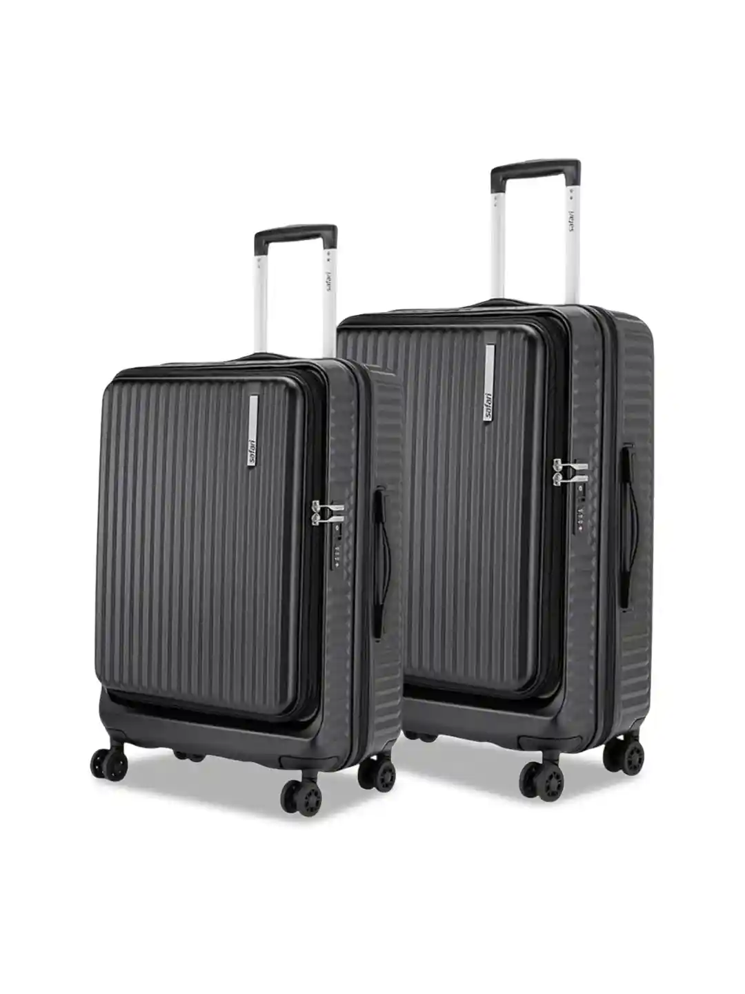 Safari Select Recoil Set Of Black Top Open Polycarbonate with TSA Lock  Trolley Bag