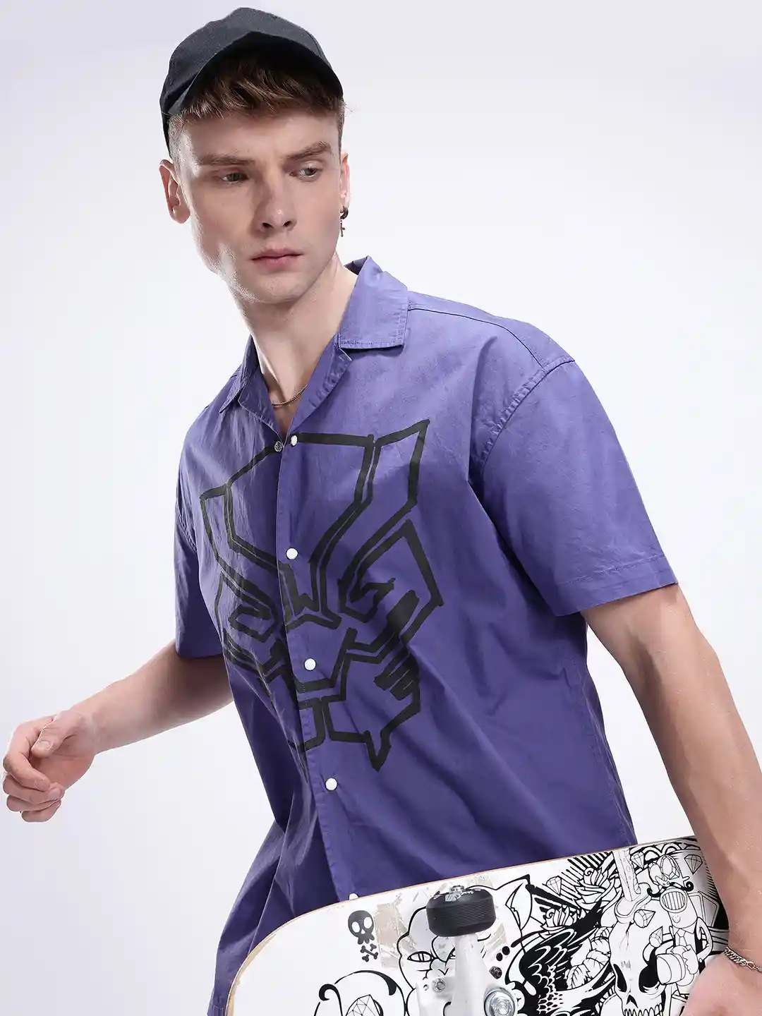 Kook N Keech Men Black Panther Printed Oversized Casual Shirt