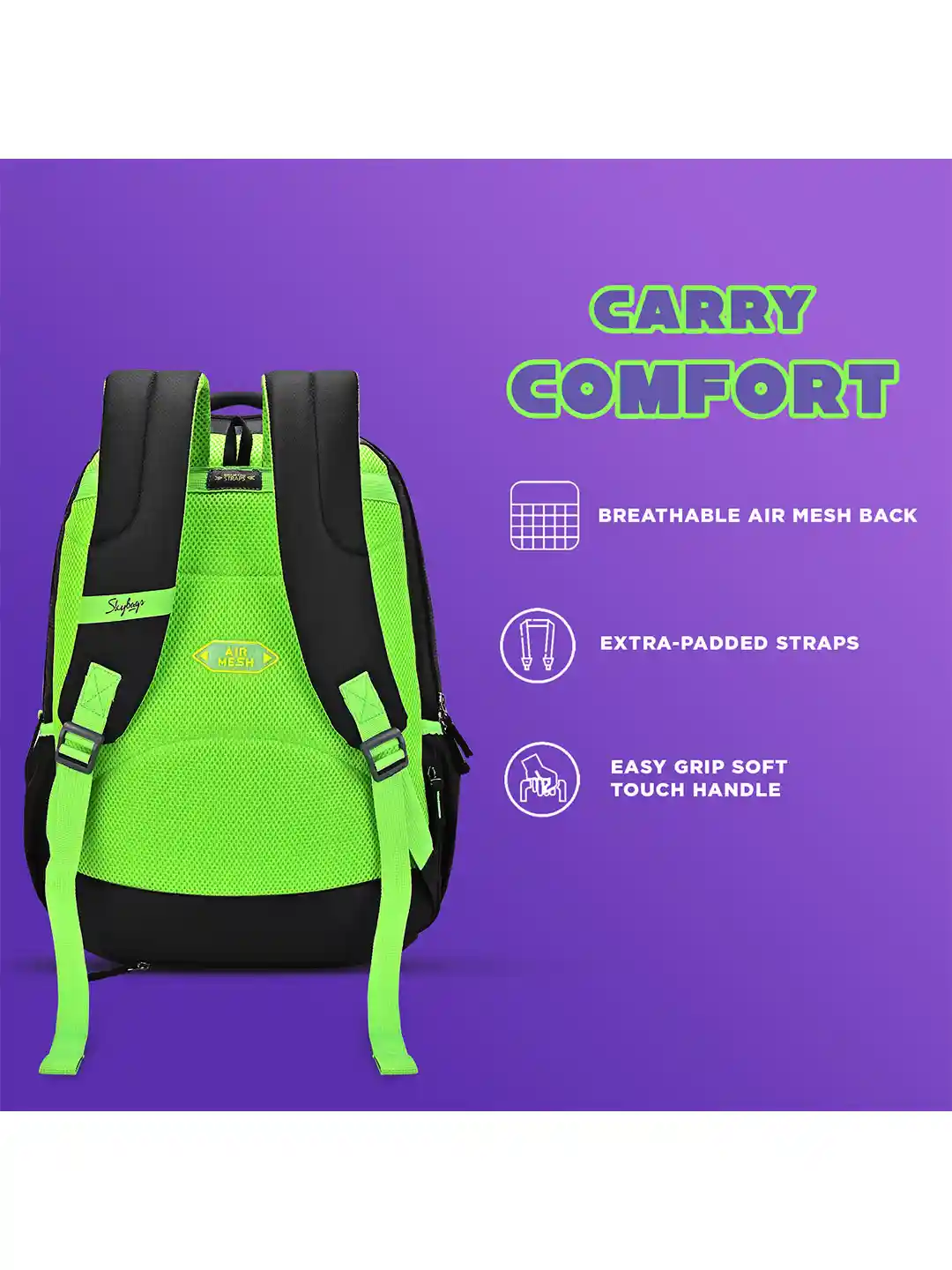 Skybags Klan Plus V2 02 Play Limgreen Black School Backpack