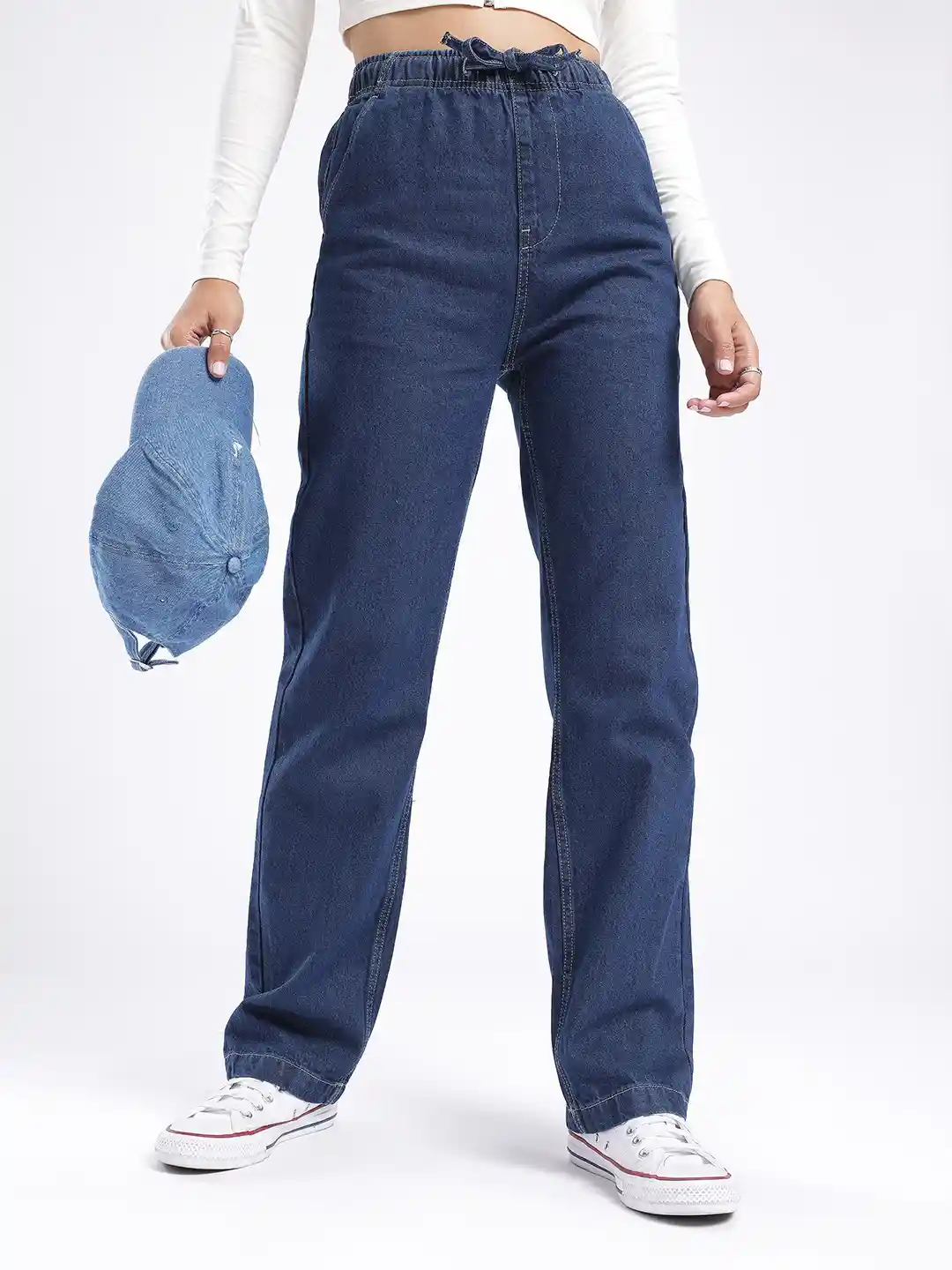 Buy glitchez Women Elasticated Waist Straight Fit Jeans Jeans