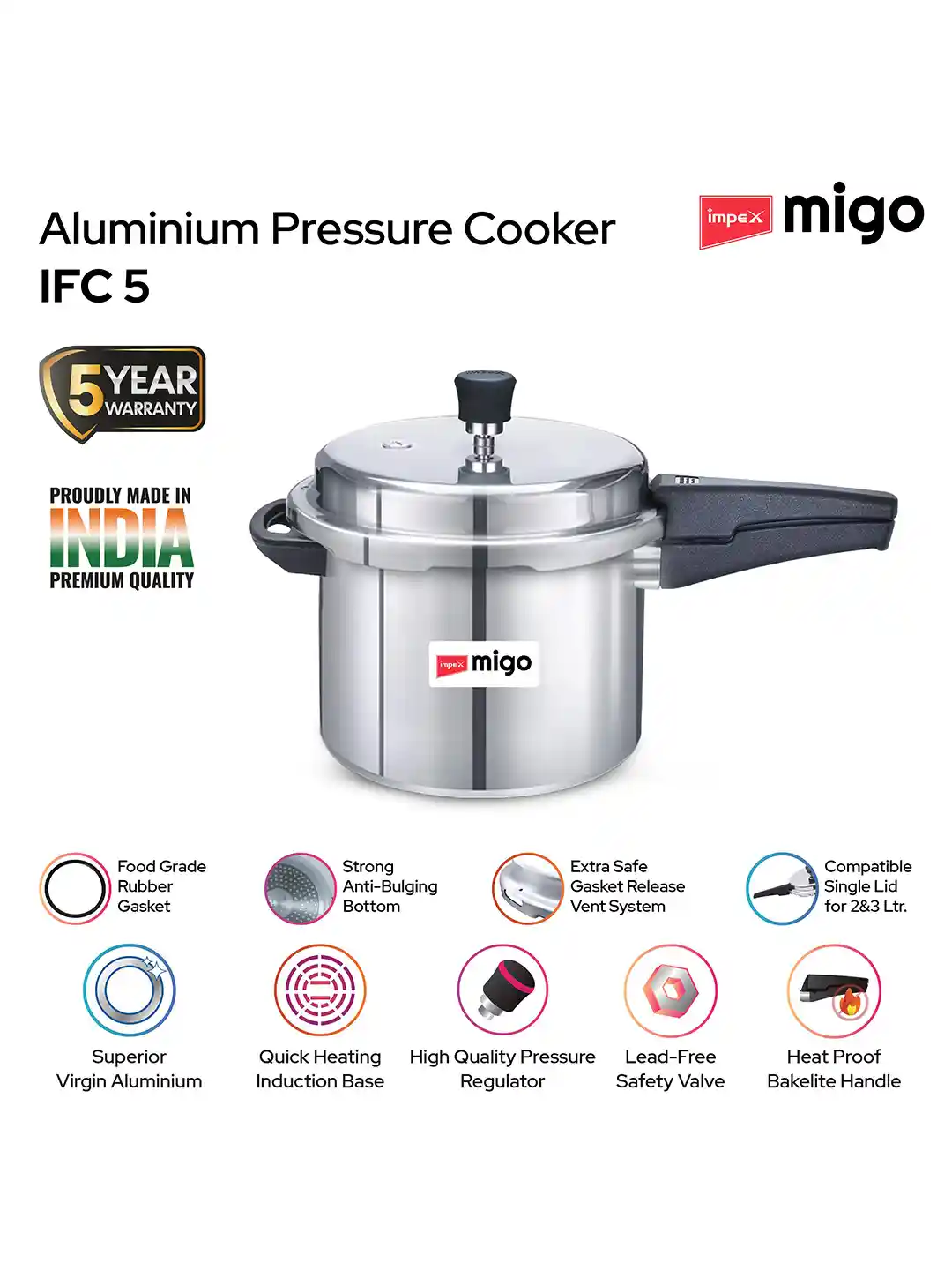 Buy IMPEX Migo Silver Aluminium Dishwasher safe Induction Outer