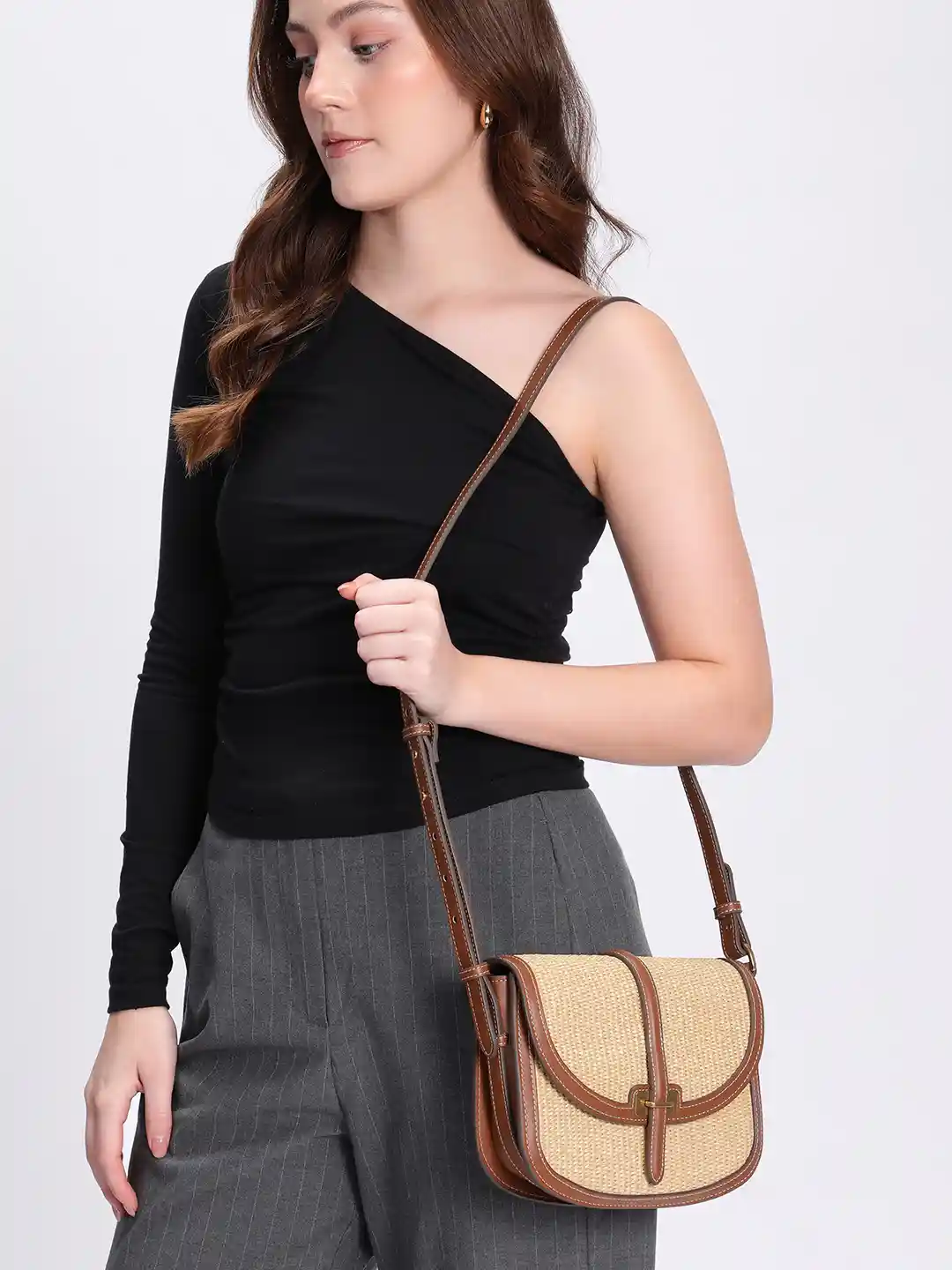 Buy MANGO Textured Raffia Effect Crossbody Shoulder Bag Handbags