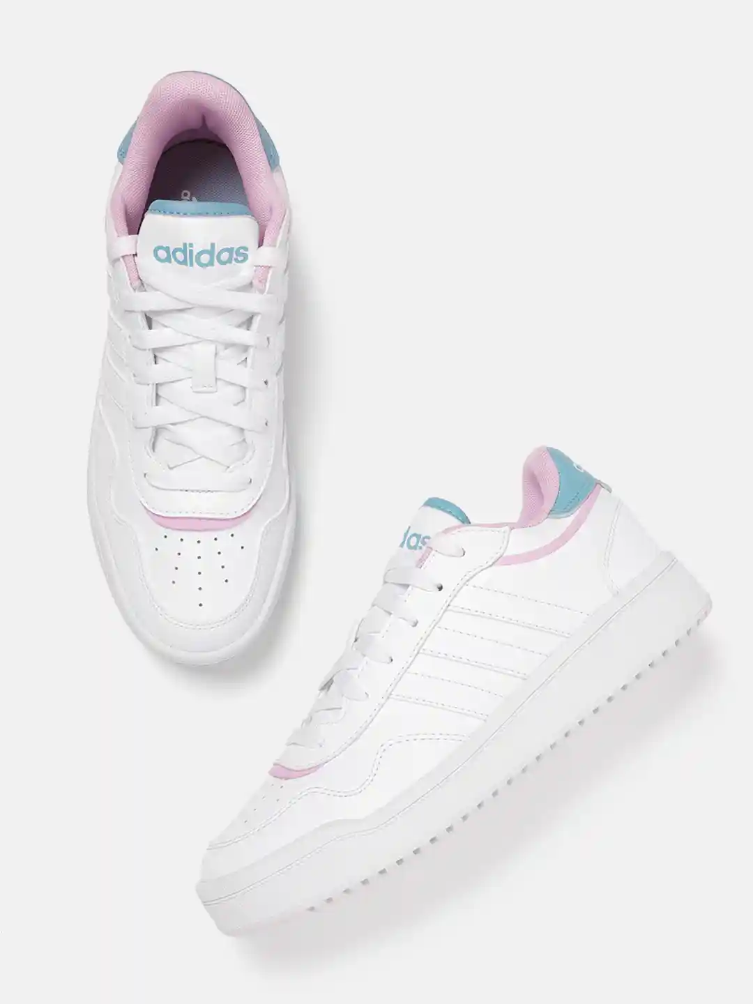 ADIDAS Women Leather Perforated Hoops Basketball Shoes