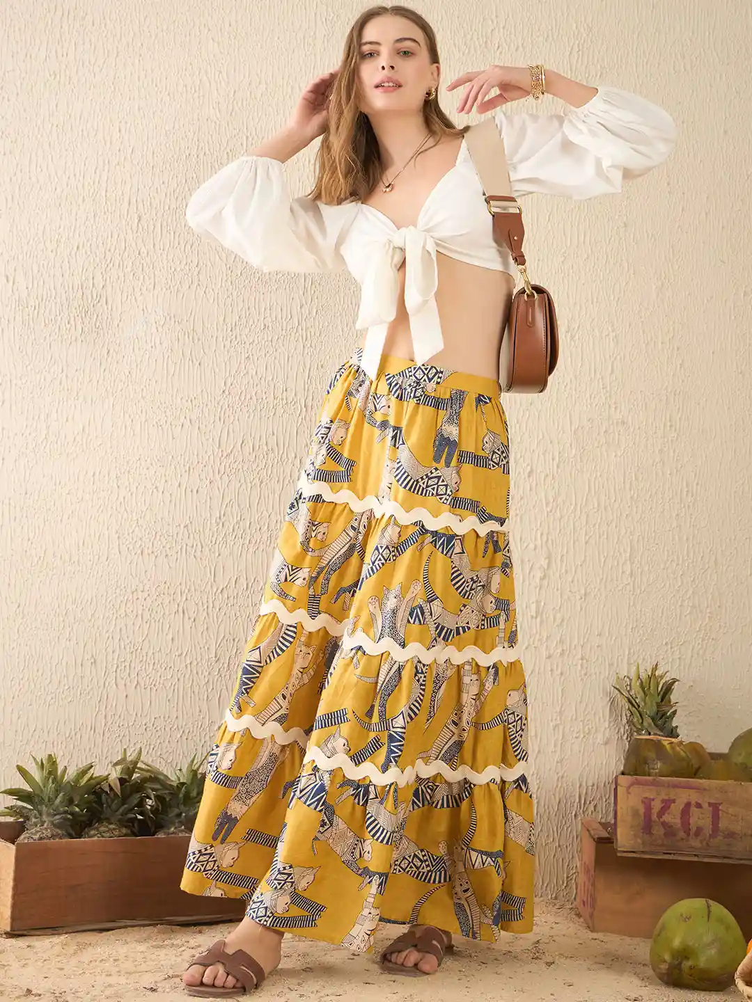 Uptownie Ric-Rac Cotton Tiered Midi Skirt