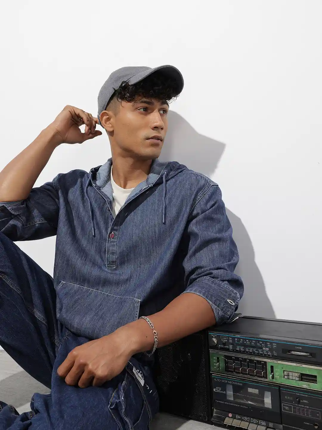 Hooded Shirt Jeans Cap Shirt Denim Shirt Cap Shirt For Men Boys