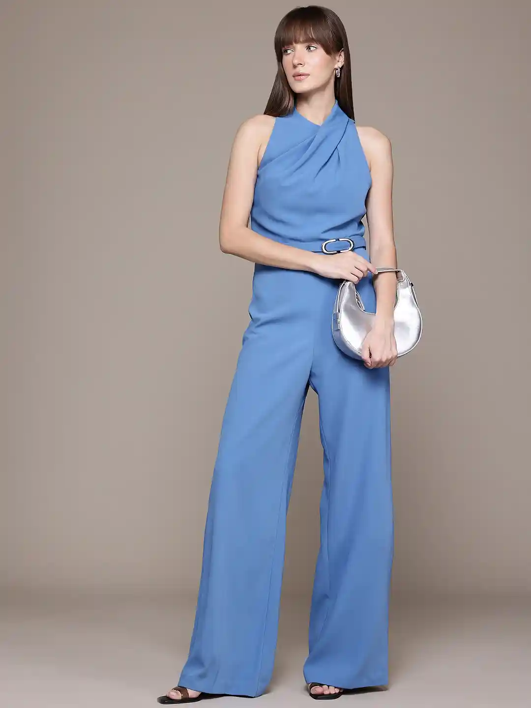 Buy MANGO Draped Neck Wide Leg Jumpsuit with Belt Jumpsuit for