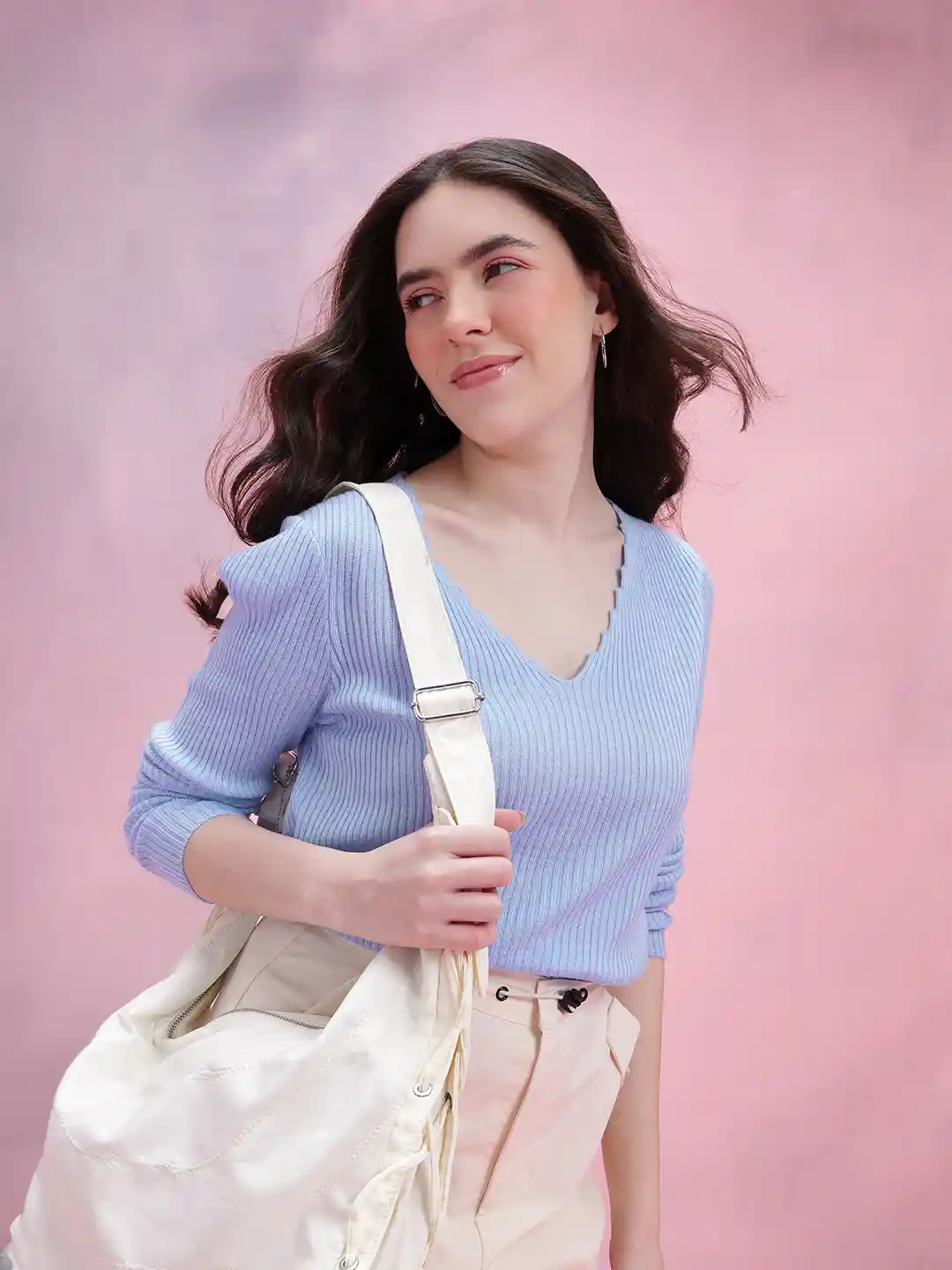 Buy DressBerry Ribbed V-Neck Acrylic Pullover Sweaters for Women