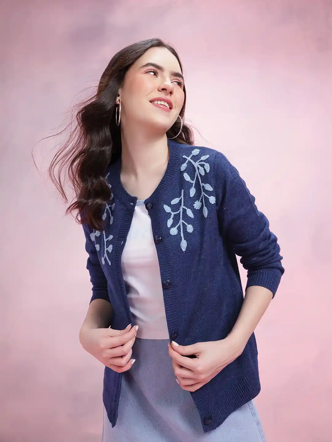 Buy DressBerry Knitted Cardigan with Floral Embroidered Detail