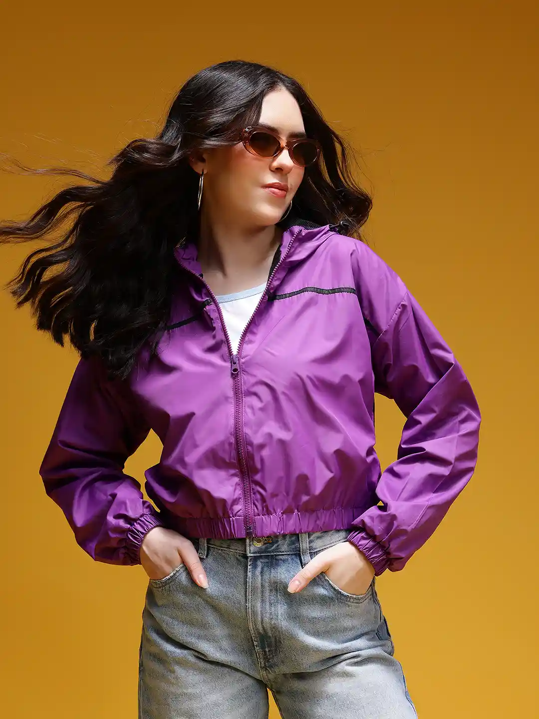 Buy HERE&NOW Windcheater Crop Bomber Jacket Jackets for Women