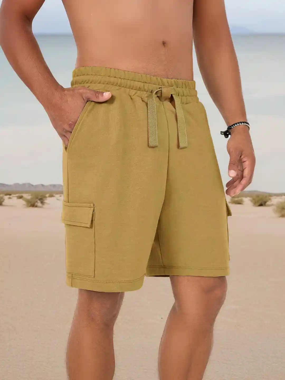 Myntra Mens Loose Fit Cargo Shorts Celio* Cotton-Poly-Blend Slim - Main Image