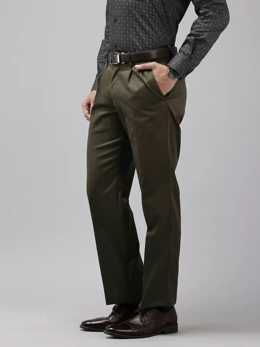 Buy Van Heusen Men Custom Fit Pleated Formal Trousers Trousers