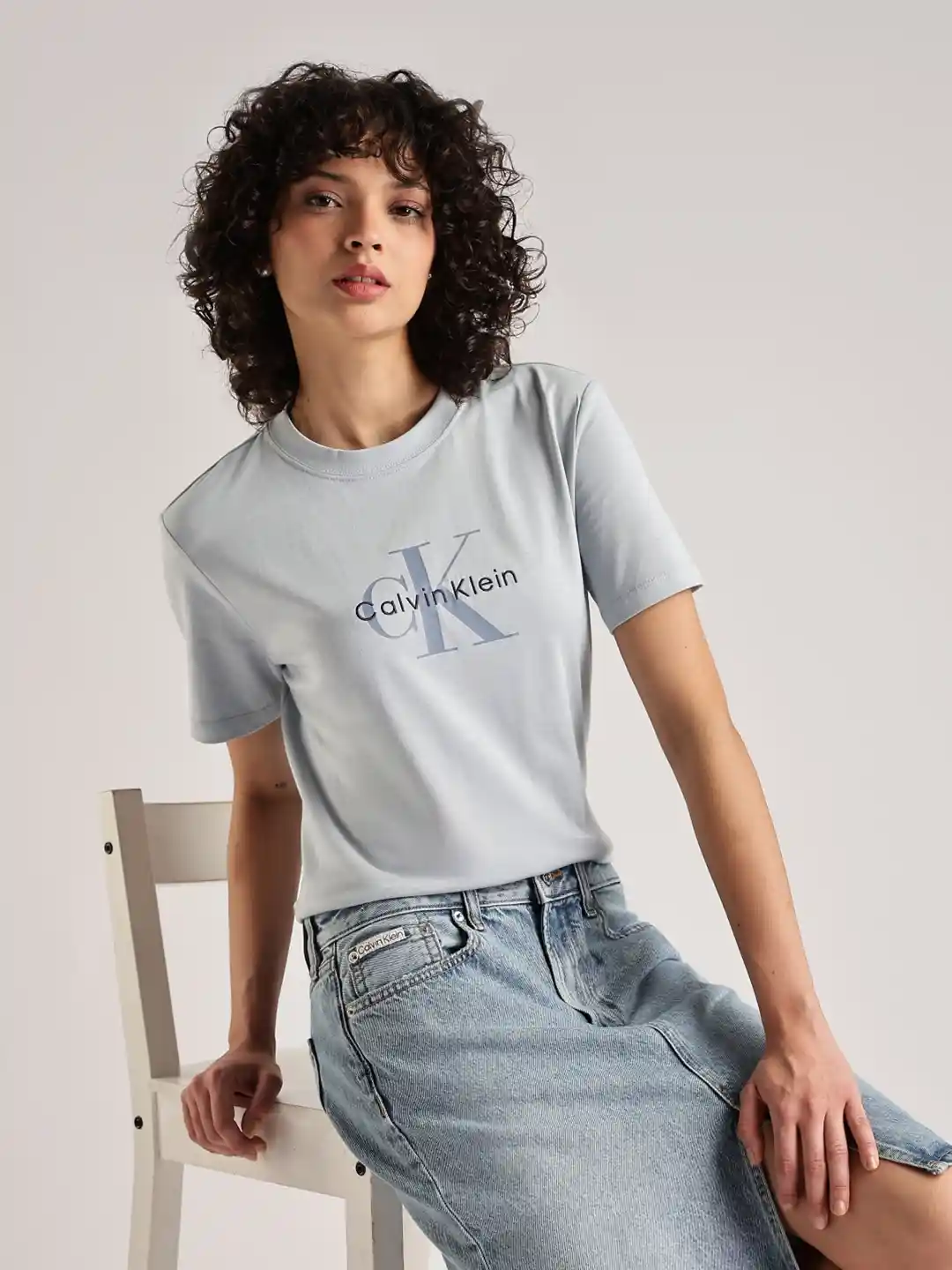 Calvin Klein Jeans Women Brand Logo Printed Round Neck Cotton T-shirt