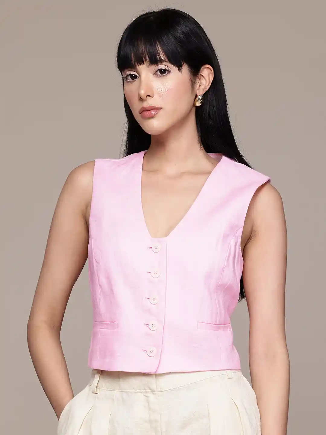 Buy MANGO Pure Linen Waistcoat With Adjustable Backstrap