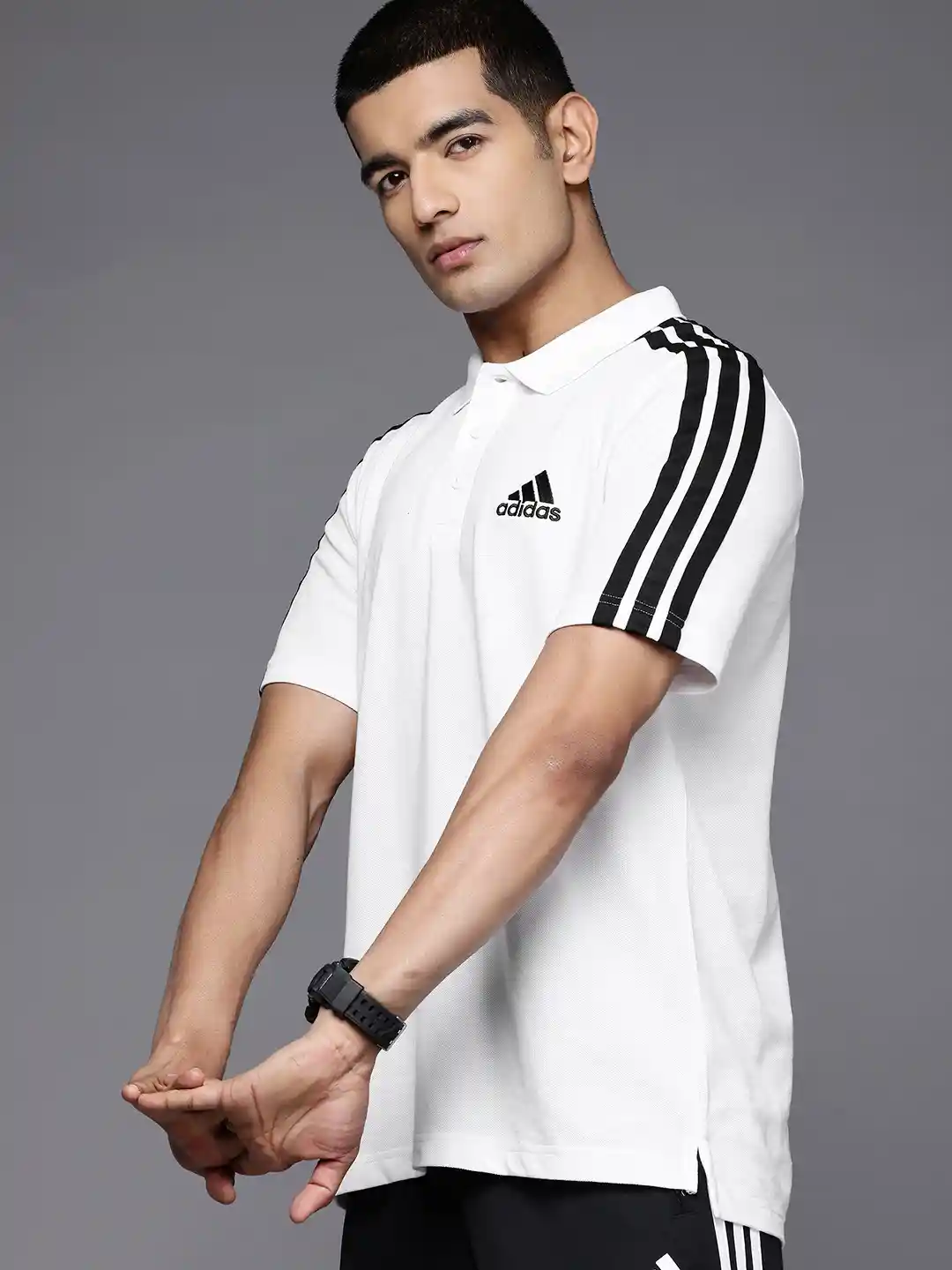 ADIDAS Men Striped Polo Collar T-shirt