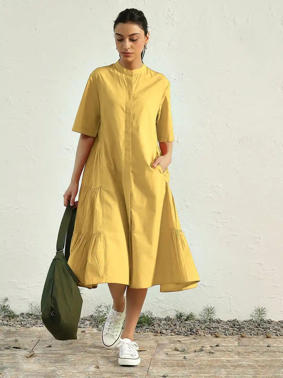 Canoopi Women Cotton Shirt Midi Dress