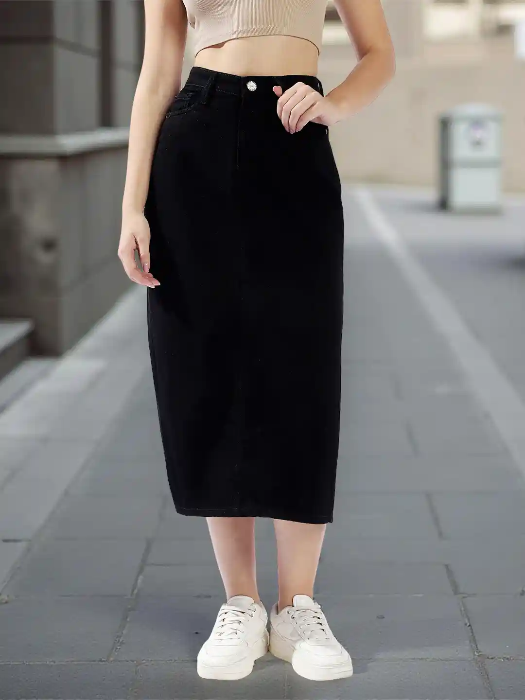 Pencil Skirt Black Denim A Line Midi Skirt Isla Washed Black Denim