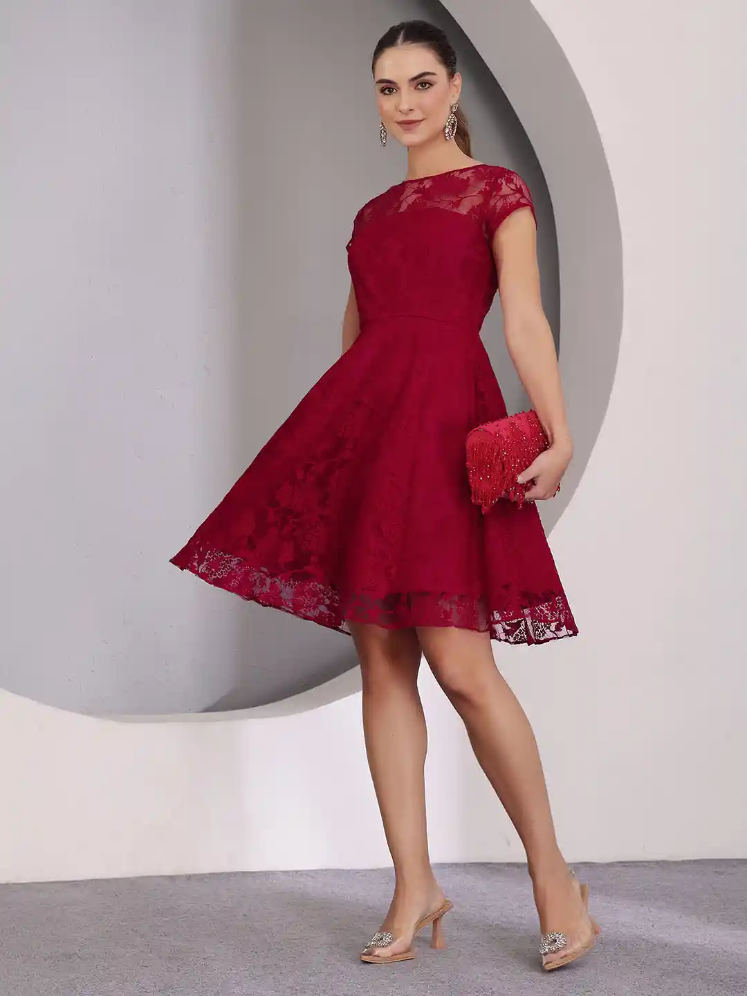 Buy Miss Chase Women Floral Fit Flare Knee Length Dress - Main Image