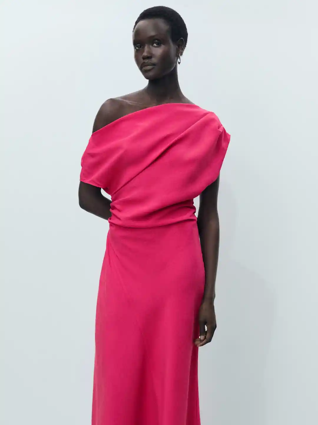 MANGO One Shoulder Asymmetric A-Line Midi Dress