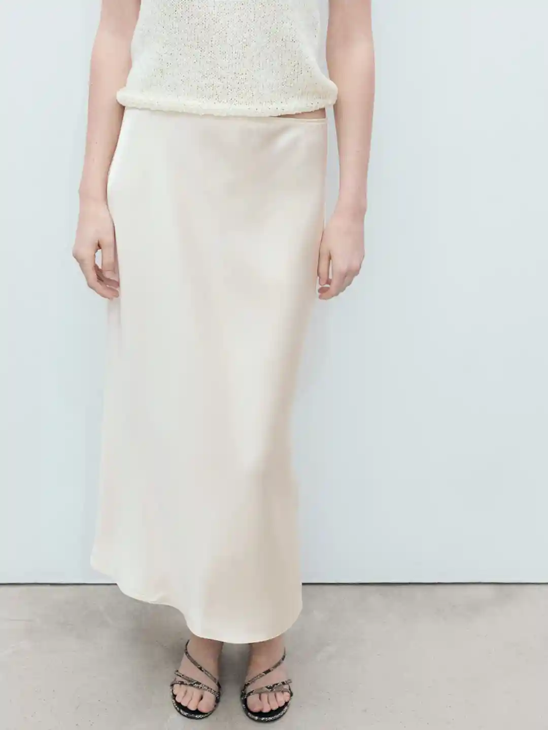 MANGO Satin-Finish A-Line Midi Skirt