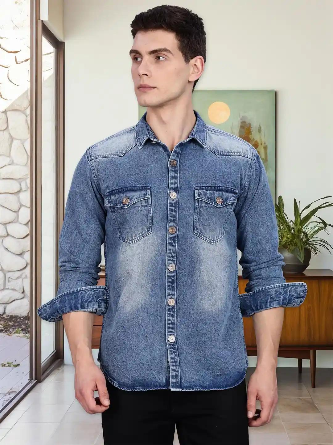 Buy Kuons Avenue Men Smart Regular Fit Denim Shirt Shirts for