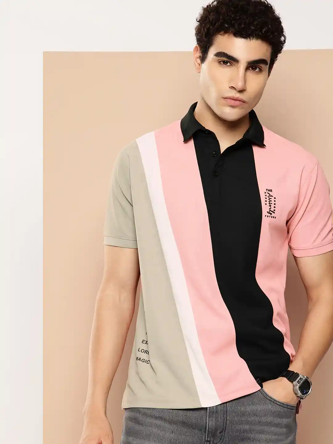 FROSEN FOX Colourblocked Polo Collar T-shirt