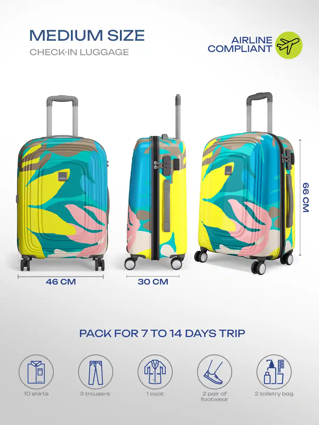 Buy Safari Aurum Printed USB Charging Port Hard Medium Suitcase