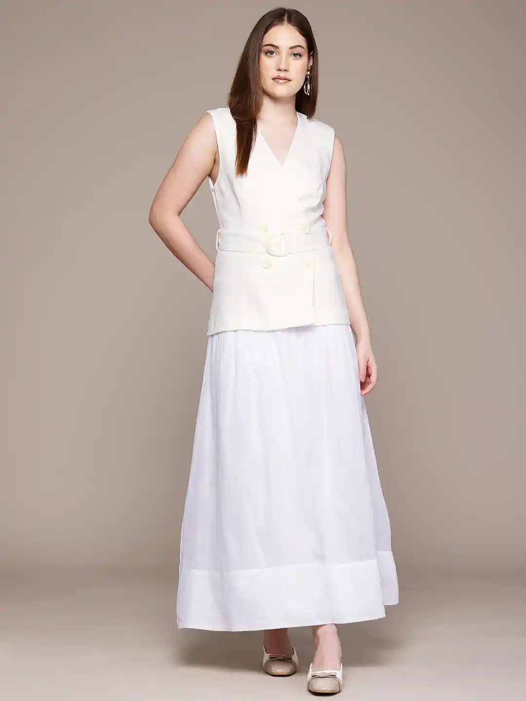 MANGO Belted Linen Blazer Maxi Dress