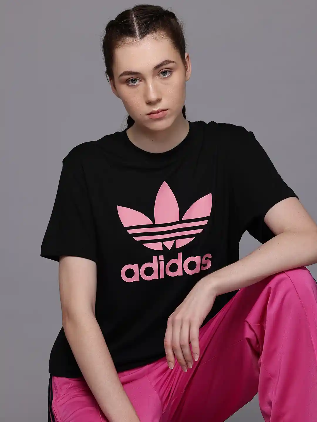 ADIDAS Originals Brand Logo Printed Drop-Shoulder Sleeves TRFL Relaxed Fit  T-shirt