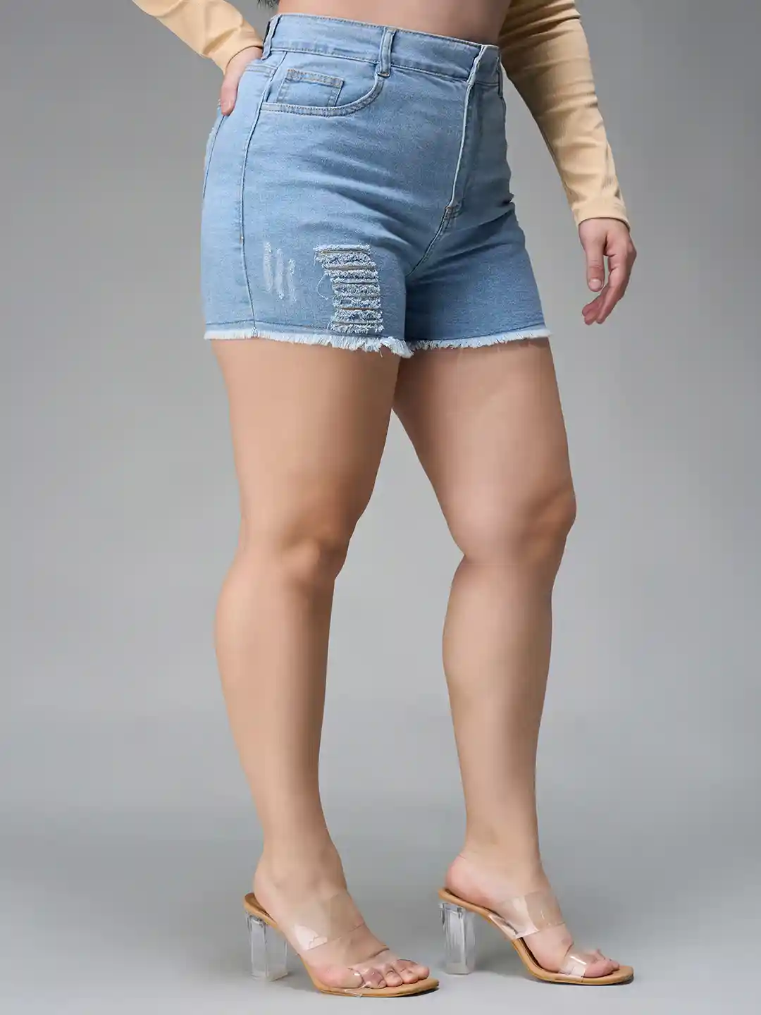Buy Miss Chase A+ Plus Size Distressed Denim Regular Fit Shorts