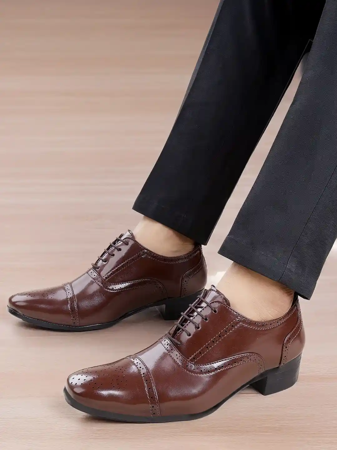 Bxxy Men Inch Heel Height Increasing Formal Semi Brogue Oxford Lace-up  Shoe