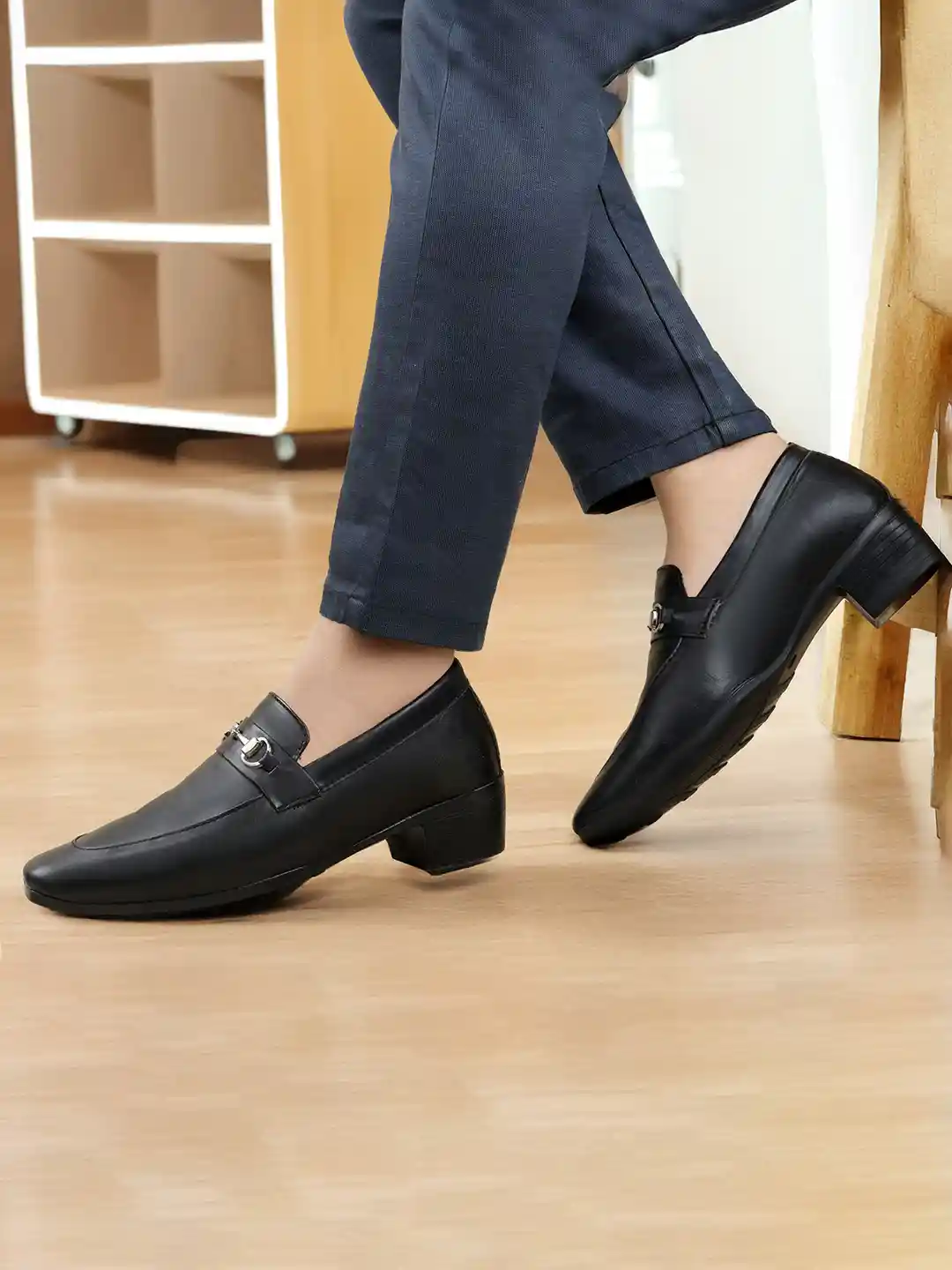 Bxxy Men Inch Heel Height Increasing Formal Mocassin Slip-on Buckle Shoes