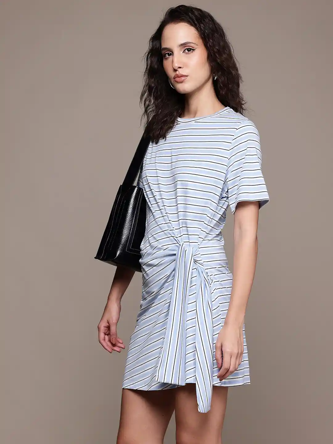 Mango Striped Ruffle Dress MANGO Horizontally Striped Tie-Up